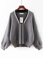 Romwe Grey V Neck Zipper Front Sweater