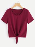 Romwe V Strap Neck Knot T-shirt