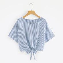 Romwe Plus Striped Knot T-shirt