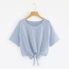 Romwe Plus Striped Knot T-shirt