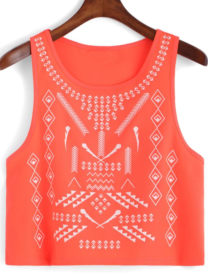Romwe Geometric Print Orange Tank Top