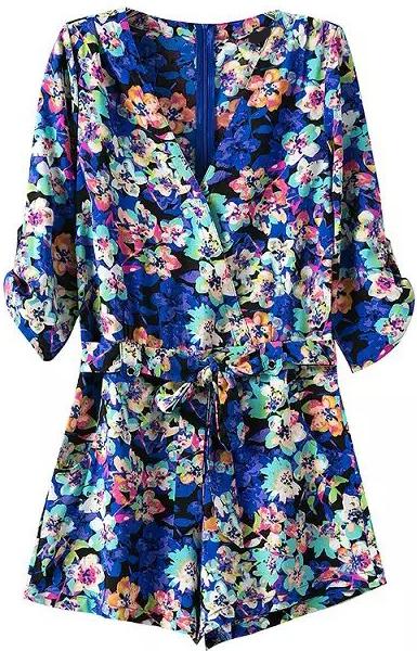 Romwe V Neck Florals With Belt Romper