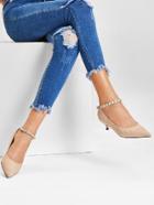 Romwe Ankle Strap Pointed Toe Suede Heels