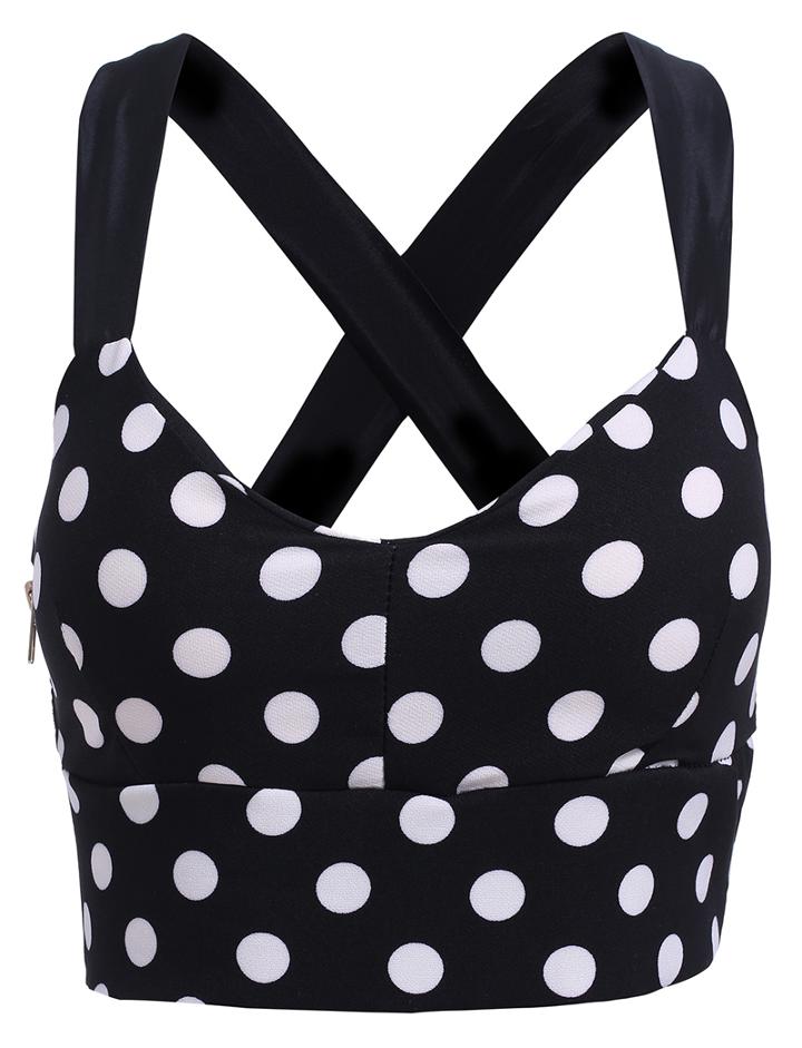 Romwe Spaghetti Strap Polka Dot With Zipper Tank Top