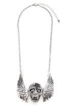 Romwe Hollow Skull Silver Necklace