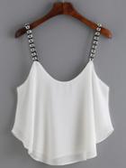 Romwe Spaghetti Strap Flower Embroidered Chiffon Cami Top