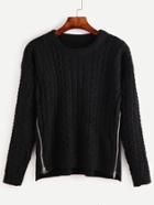 Romwe Black Cable Knit Zipper Sweater