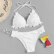 Romwe Appliques Solid Bikini Set