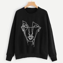 Romwe Plus Figure Print Round Neck Sweatshirt