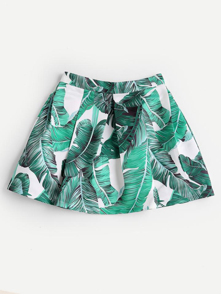 Romwe Palm Leaf Random Foldover Skirt