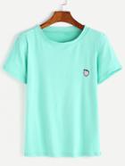 Romwe Green Peach Embroidered T-shirt
