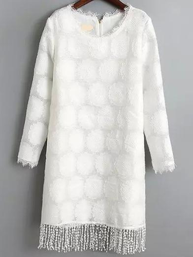Romwe Fringe Organza Straight Dress