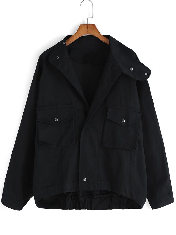Romwe Lapel Dip Hem Pockets Coat