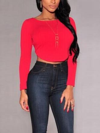 Romwe Red Zip Back High Low Slinky T-shirt