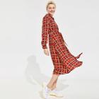 Romwe Chain Print Plaid Shirt Dress With Belt