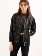 Romwe Black Drop Shoulder Faux Leather Jacket With Zipper