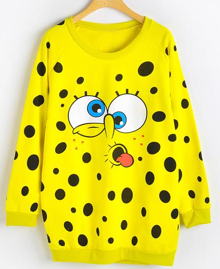 Romwe Polka Dot Cartoon Print Sweatshirt