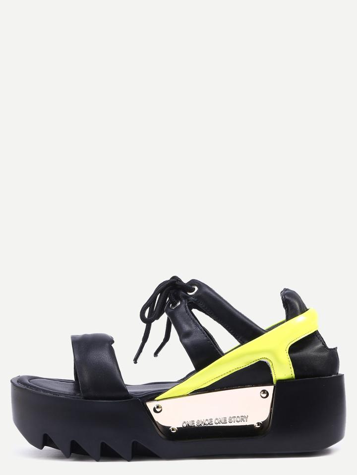 Romwe Yellow Peep Toe Lace-up Platform Sandals