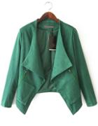 Romwe Zipper Pockets Crop Green Jacket