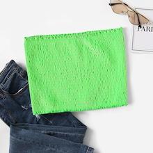 Romwe Neon Lime Frilled Trim Smocked Bandeau