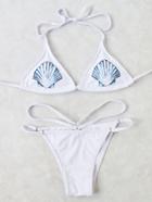 Romwe White Print Halter Bikini Set