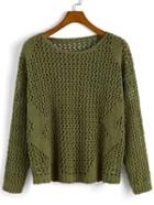 Romwe Round Neck Open-knit Green Sweater