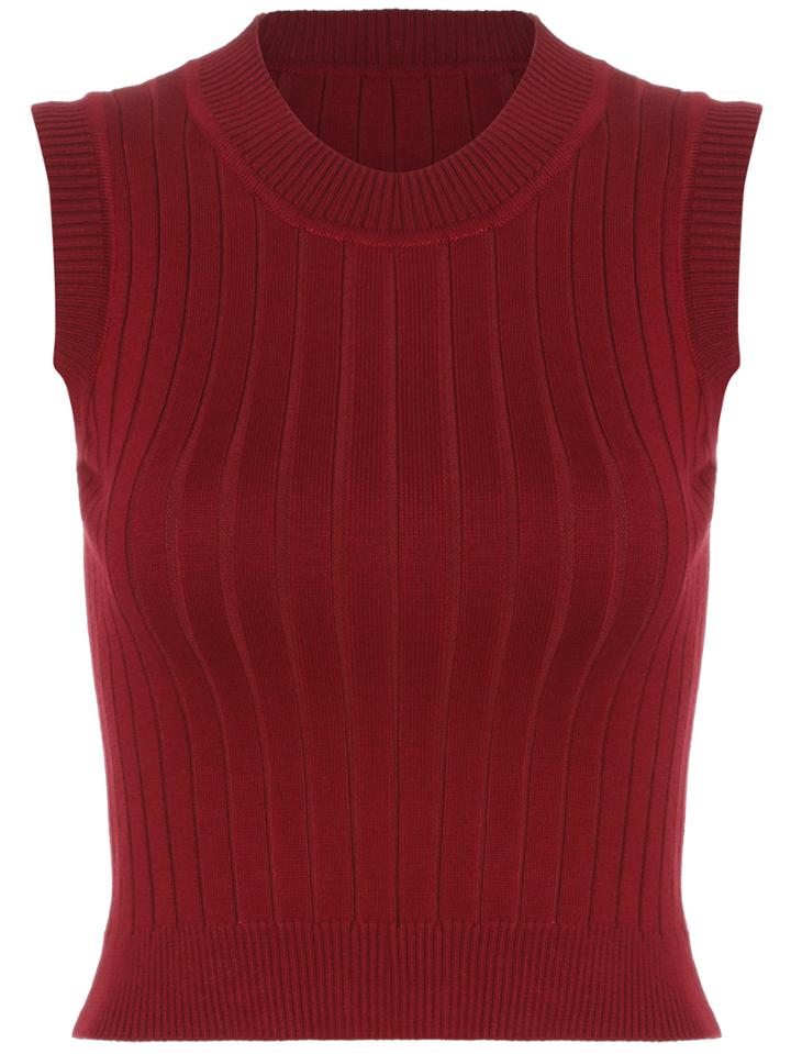 Romwe Round Neck Crop Red Tank Top