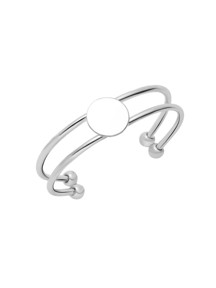 Romwe Silver Plated Coin Double Layer Wrap Open Bangle