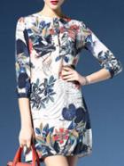 Romwe White Crew Neck Leaves Print Shift Dress