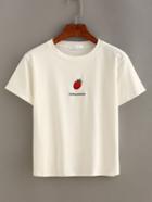 Romwe Strawberry Embroidered Short Sleeve T-shirt