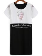 Romwe Mesh Insert Monroe Print White Dress
