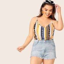 Romwe Plus Geo & Tribal Print Cami Top
