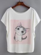 Romwe Bat Sleeve Cat Print T-shirt
