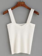 Romwe White Ribbed Knit Wide Strap Top