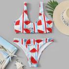 Romwe Random Watermelon Print & Striped Scoop Neck Bikini