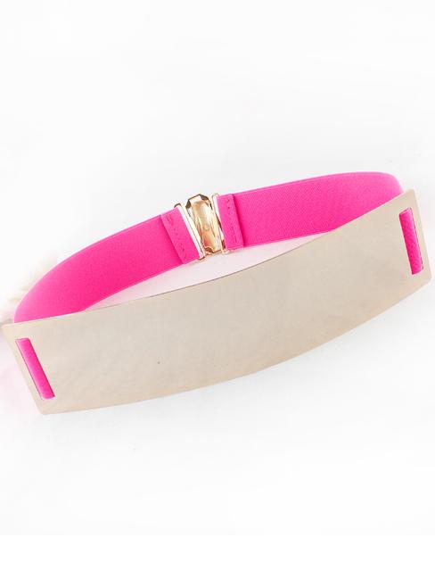 Romwe Pink Elastic Contrast Metal Wide Belt