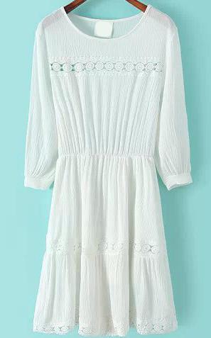 Romwe With Lace Crochet Hollow Pleated Dress