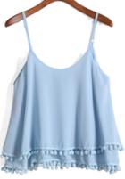 Romwe Spaghetti Strap With Ball Blue Cami Top