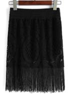 Romwe Elastic Waist Tassel Lace Skirt