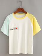 Romwe Color Block Raglan Sleeve Letter Print T-shirt