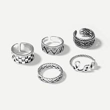 Romwe Letter & Engraved Detail Ring Set 5pcs