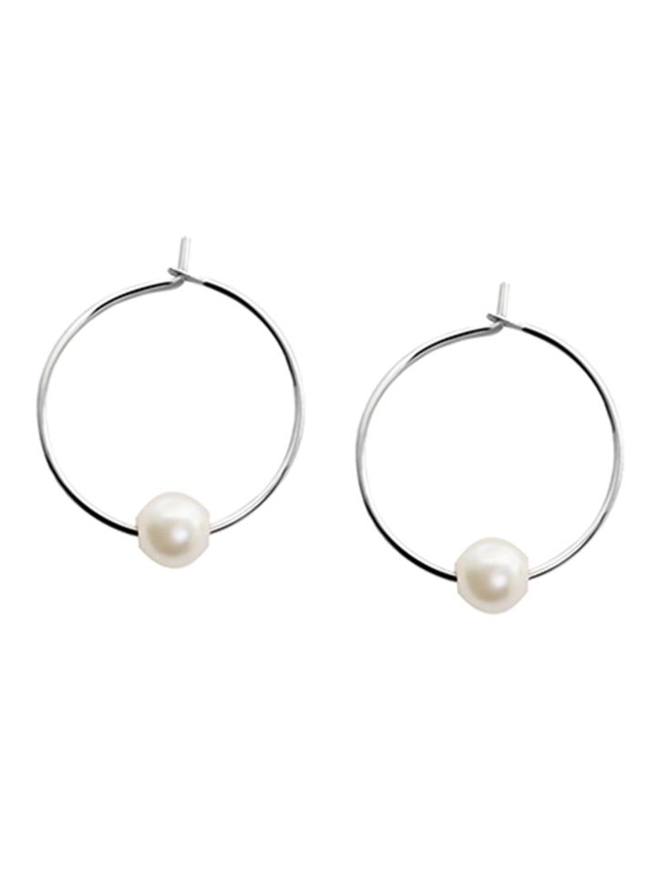 Romwe Silver Plated Faux Pearl Hoop Earrings