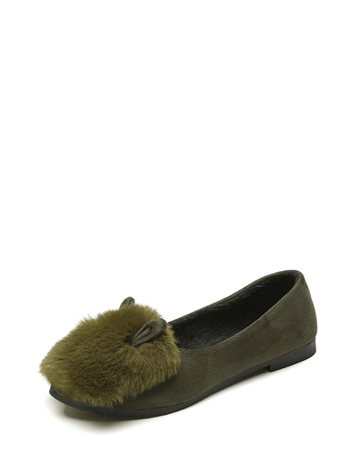 Romwe Faux Fur Embellished Ballet Flats