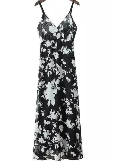 Romwe Spaghetti Strap Flower Print Vacation Dress