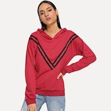 Romwe Contrast Tape Hooded Sweatshirt