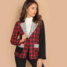 Romwe Notch Neck Leopard Plaid Blazer