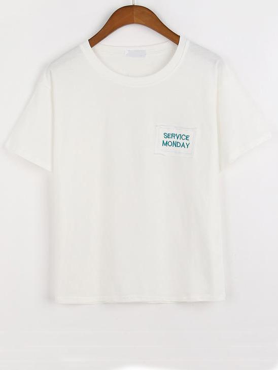 Romwe Letter Print Patch T-shirt