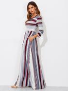 Romwe Colorful Striped High Waist Dress