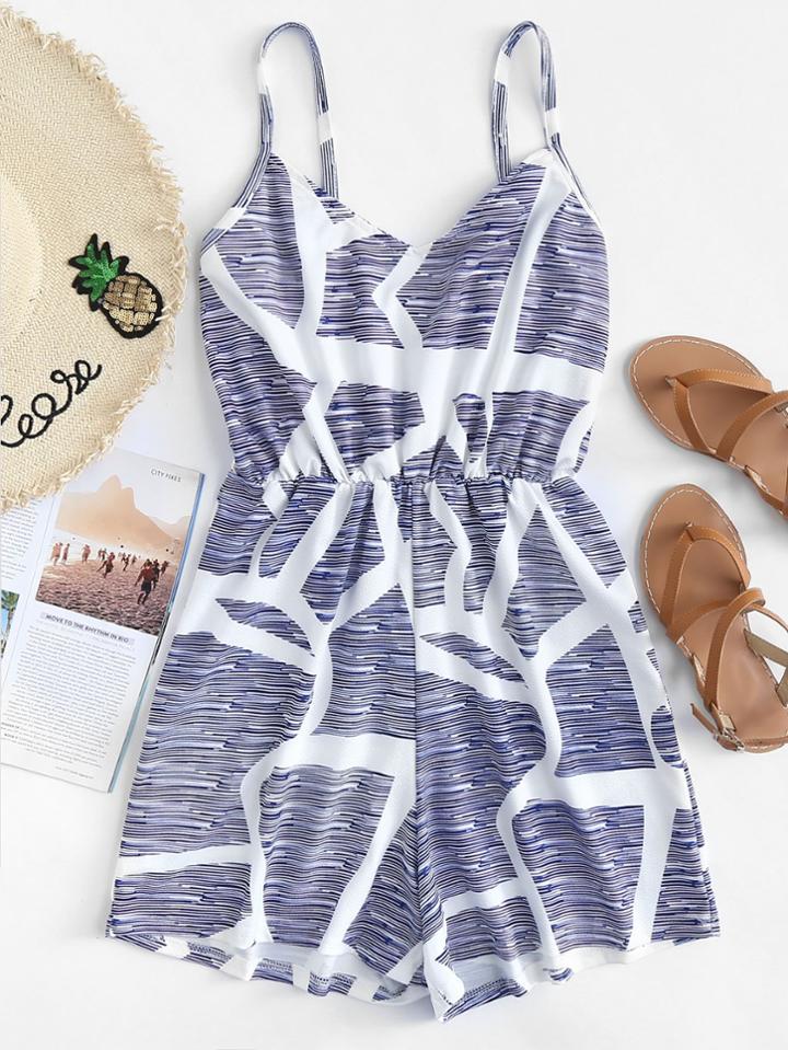 Romwe Random Printed Cami Romper