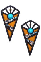 Romwe Romwe Rivet Decorated Yellow Earrings